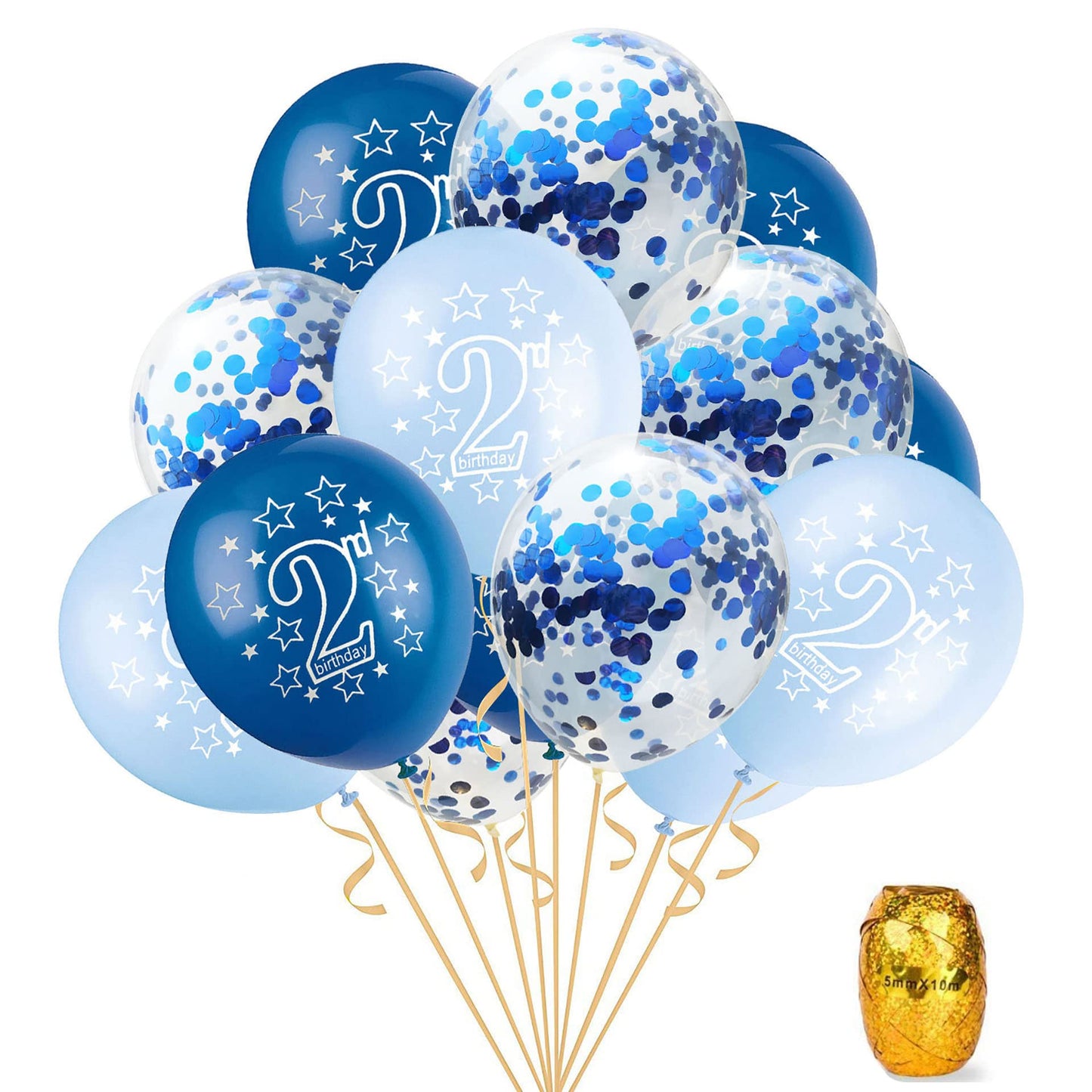 Shuntai Second Birthday Balloons Blue 2Nd Happy Birthday Party Decorations Blue Latex Confetti Balloon For 2 Years Old Themes Bi