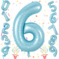 Light Blue Number 6 Balloon For Kids 6Th Birthday, 40 Inch Large Pearl Baby Blue Number Foil Balloon, Mylar Self Inflating Heliu