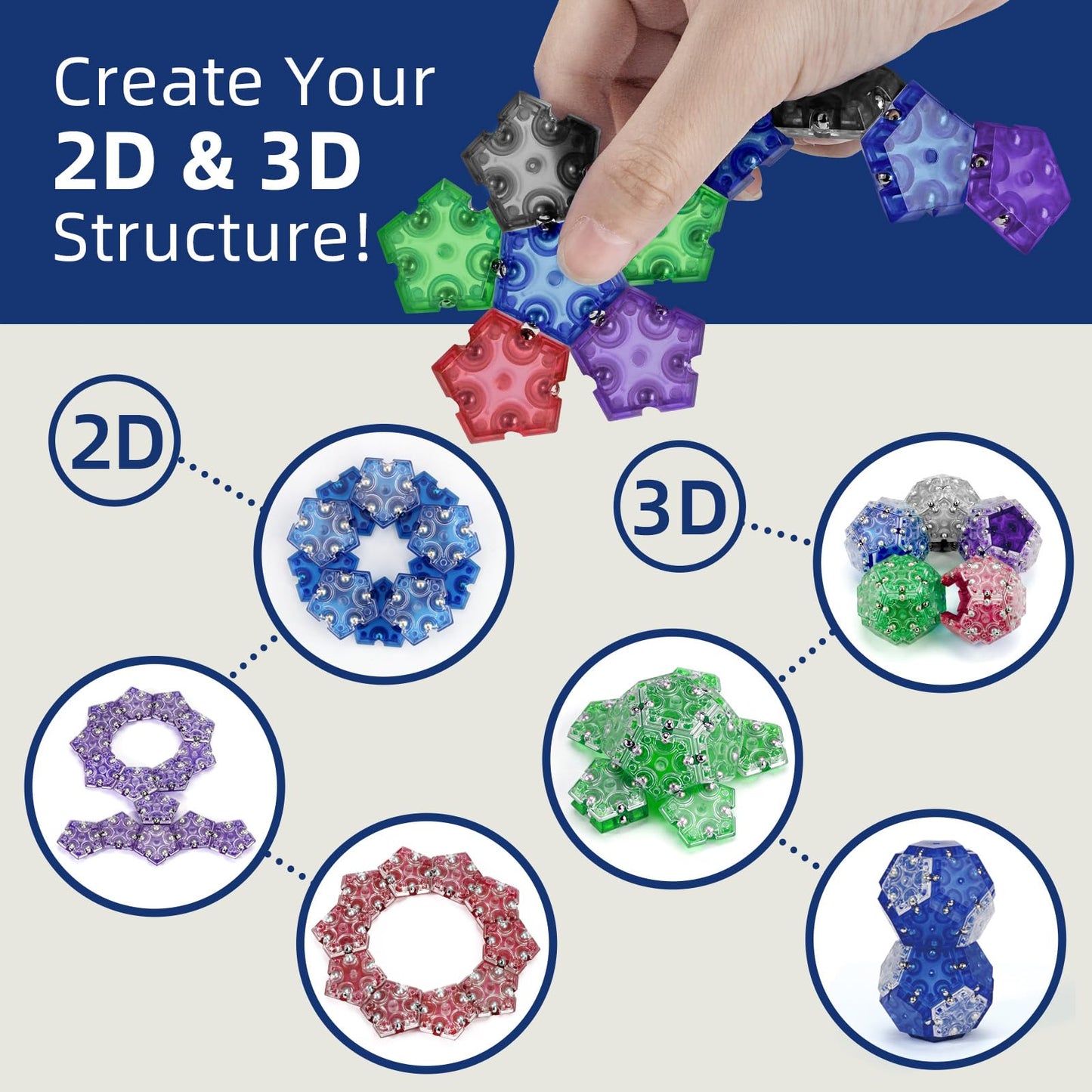 Aiqi 14-Piece Set Magnetic Fidget Sphere Pentagons - Building Blocks Magnetic Stress Relief Desk Magnet Toys For Relaxation And