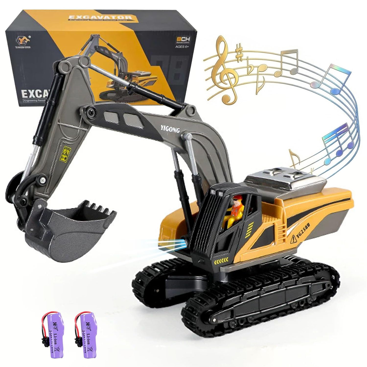 AERFGDE Remote Control Excavator for Boys, 2.4G RC Construction Toys with Sound Light and Alloy Shovel, Construction Vehicles Tr