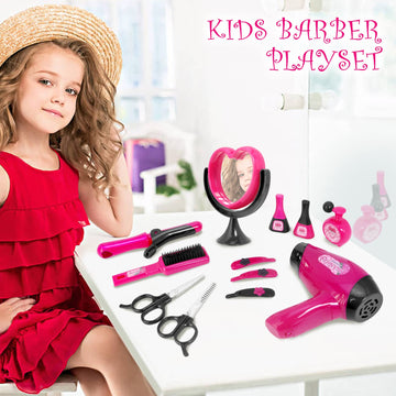Girls Beauty Salon Set Pretend Play Hair Stylist Toy Kit With Barber Apron, Hair Dryer, Curling Iron, Mirror, Scissors And Styli