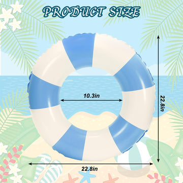 Whaline 4Pcs White Blue Inflatable Swimming Float Toys Classic Striped Swim Rings Fun Prints Pool Loungers Tube For Kids Boys Gi