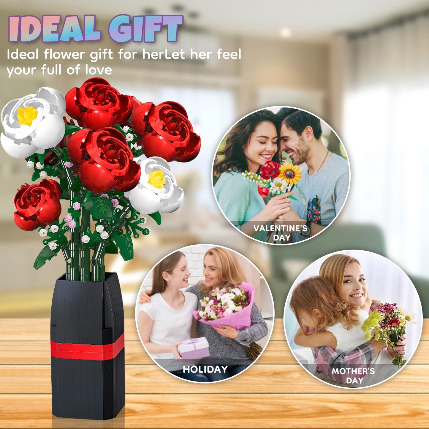Wideland Flower Bouquet Building Set, Flower Plants For Botanical Collection, Flowers Building Setfor Adults Girls Ages 6+, Roma