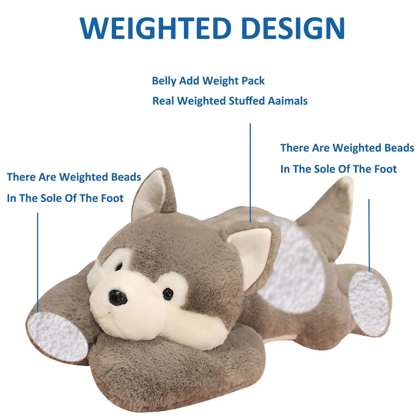 Hronsa Weighted Stuffed Animals, 19.7In 3.3Lbs Weighted Husky Stuffed Animal Toy Cute Husky Plush Pillow For Adults Boys Girls