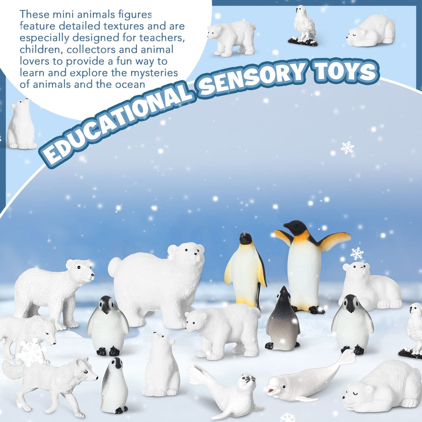 32 Pieces Polar Animals Figurines Antarctic Animals Set Realistic Arctic Animal Figures Toy Playset White Whale Seal Wolf for Teens mature-themeds Party Favor Cake Decoration Craft