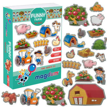 Magdum 19 Fridge Magnets For Toddlers - Funny Farm Kids Magnets For Fridge - Toddler Magnets For Refrigerator - Magnetic Animals - Fridge Magnets For Kids - Animal Magnets - Toddler Fridge Magnets