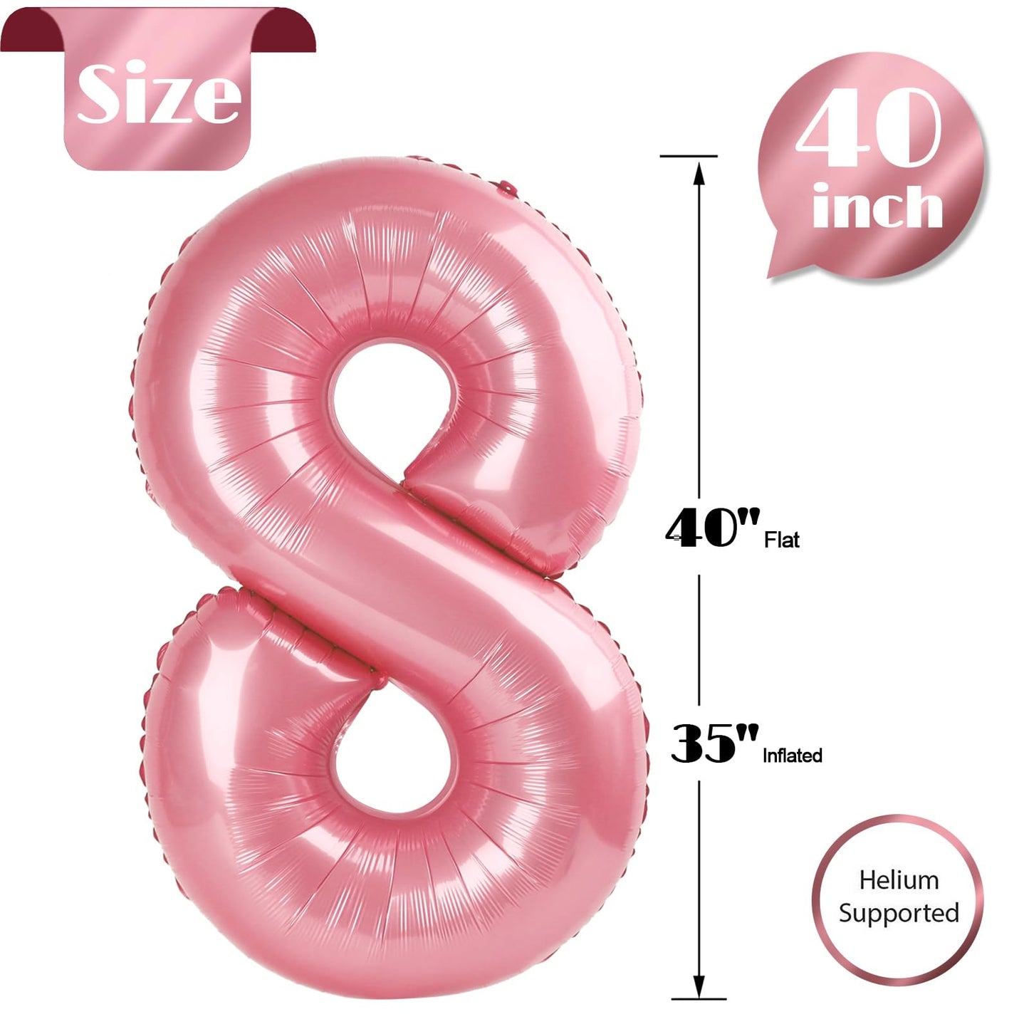 Pearlescent Pink 8 Balloon, Number Balloons 40 Inch, 8Th Birthday Decorations For Girls, Birthday Balloons, Pastel Pink Party Su
