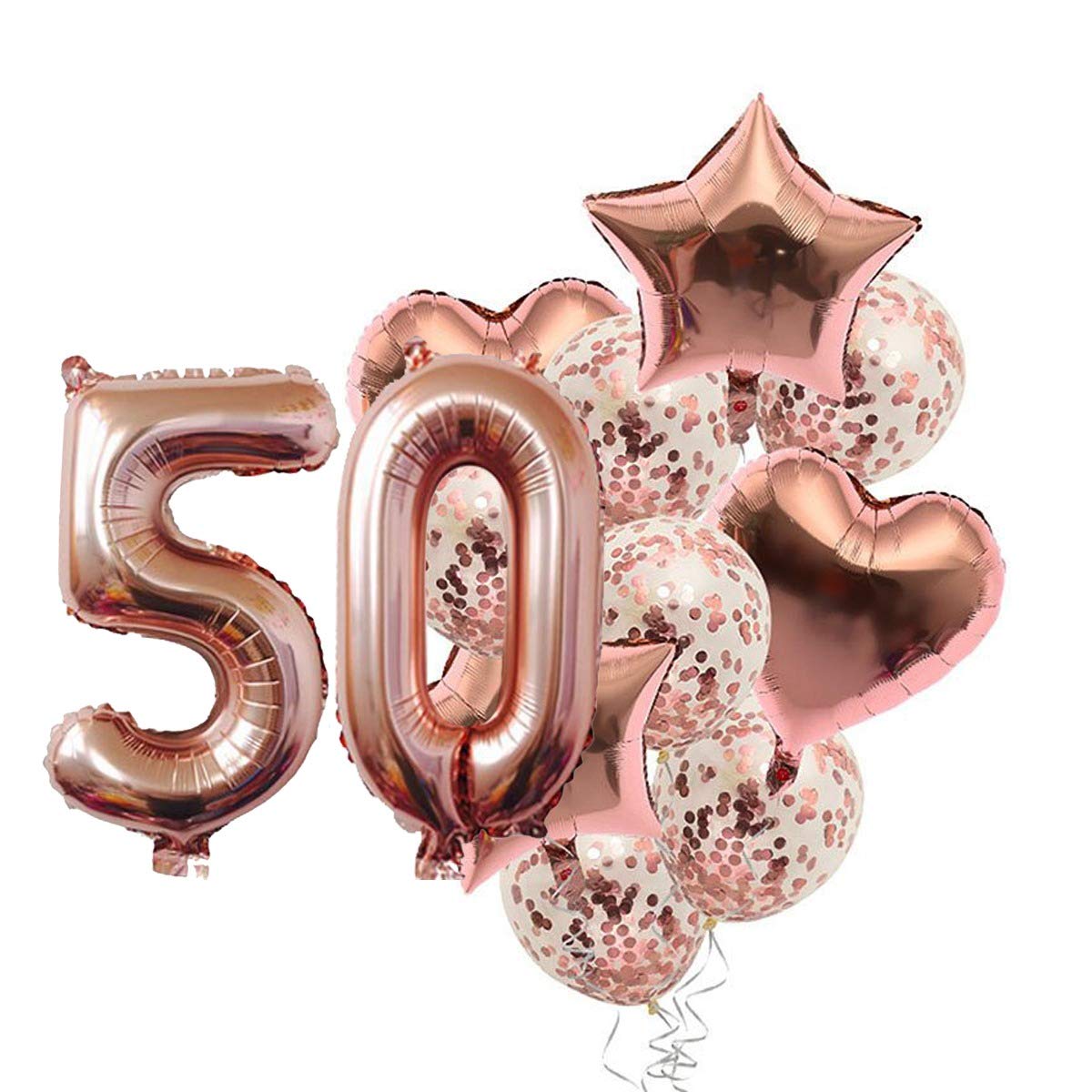 Pop The Party Nylon 50Th Number Balloon With 50 Digit Balloon For Including Star, Heart And Confetti Balloons, Multicolor, 14 Pc