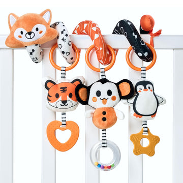 Tumama Baby Car Seat Toys, Black And White High Contrast Newborn Infant Hanging Toys, Crib Stroller Spiral Wrap Toys With 3 Pcs