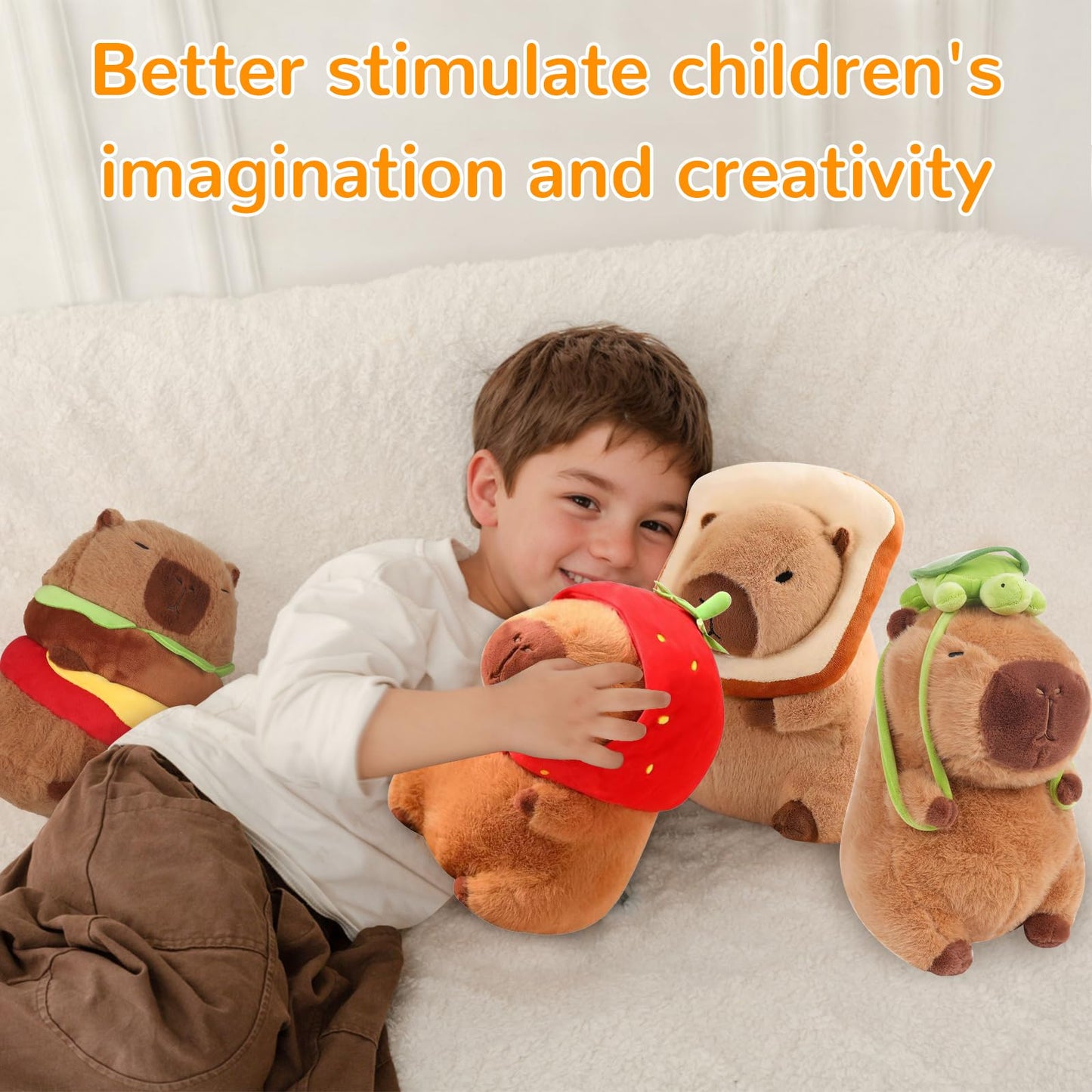 WAKSUN Capybara Plush Toy - Cute Strawberry Hat Design, Soft Plush Fabric, Ideal for Kids, Model YF02, Nature Color