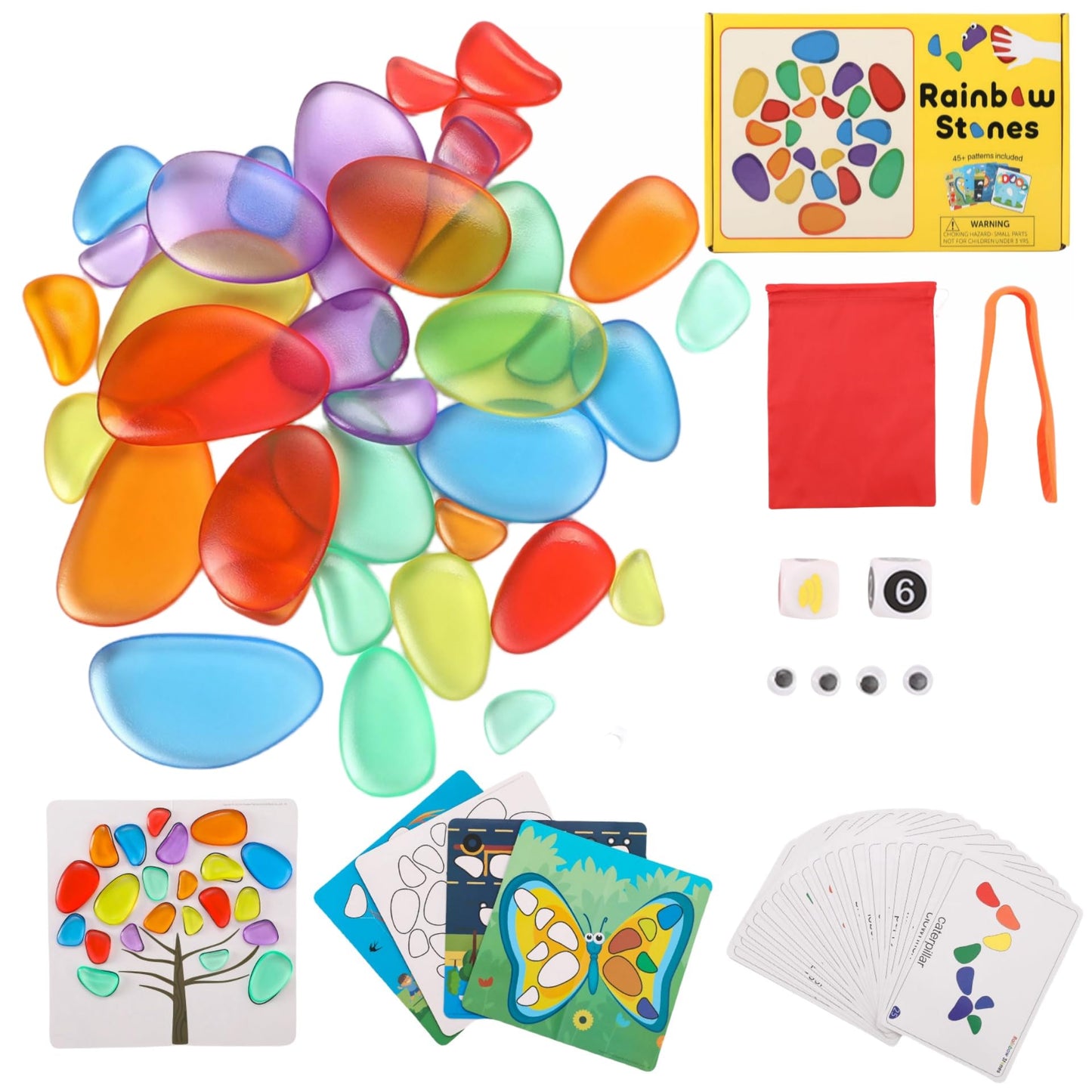Odoorgames 36 Pcs Translucent Pebbles, Rainbow Stones,Light Table Manipulatives Preschool,Light Table Accessories, Includes 24 A