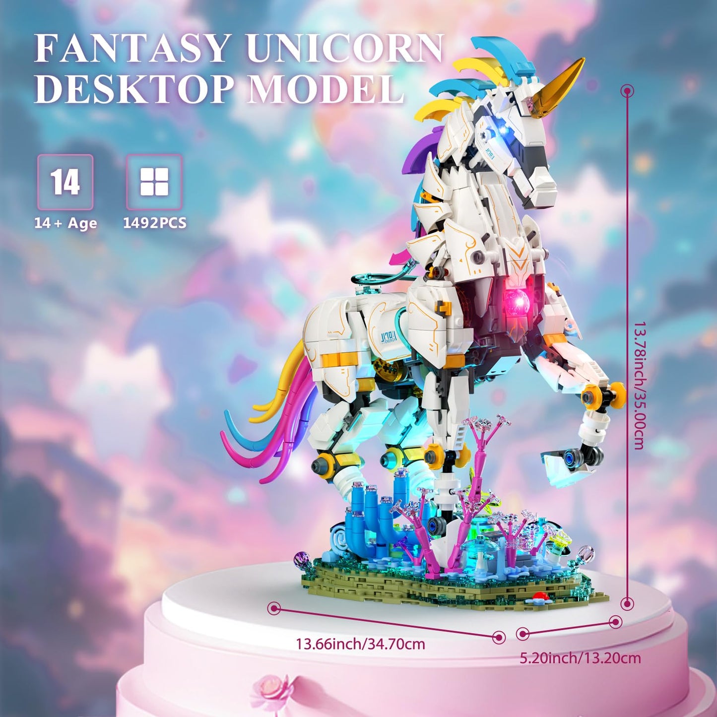 NUTCRACKER Unicorn Building Set - 1492 Pieces, Light-Up Rainbow Model, 12.2"x8.27"x3.94", Ideal Gift for Ages 8+, Style A