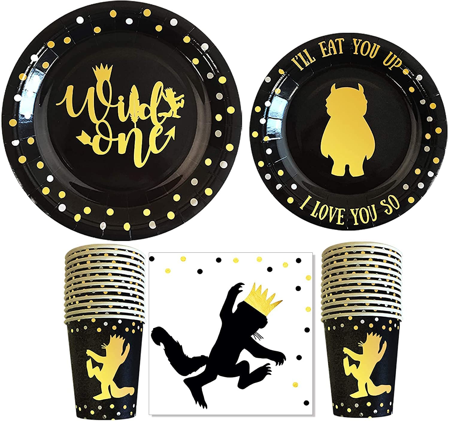 Wild One Birthday Decorations | 96 Pieces - 4-in-1 Wild One Party Supplies | First Birthday Plates | Wild One Napkins| Disposabl