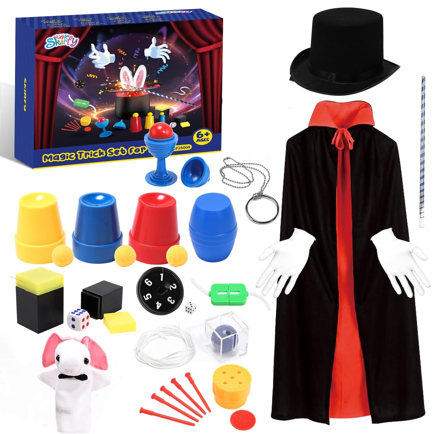 Skirfy Magic Tricks-Magic Kit for Kids Age 6-8 Magic Set with Magician Costume Magic Wand  for Kids Boys Girls Ages 6 7 8 9 10 11 12
