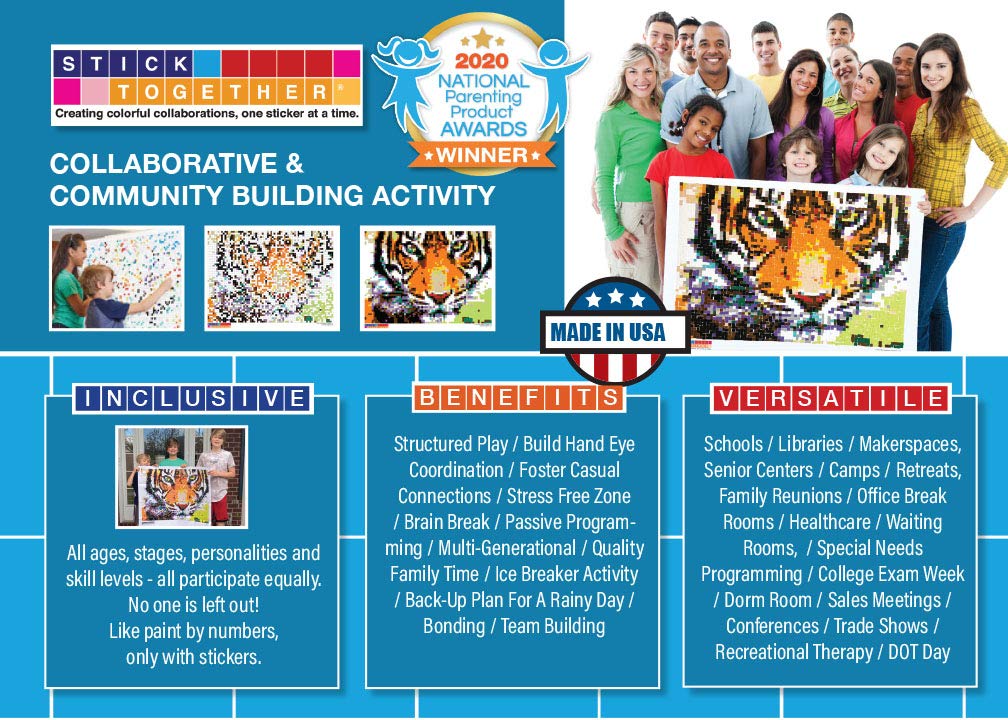 StickTogether Huge Mosaic Puzzle Poster Kit - Large Tiger, 40” x 36”, Paper, No Mess Paint by Sticker, Group Project Activity