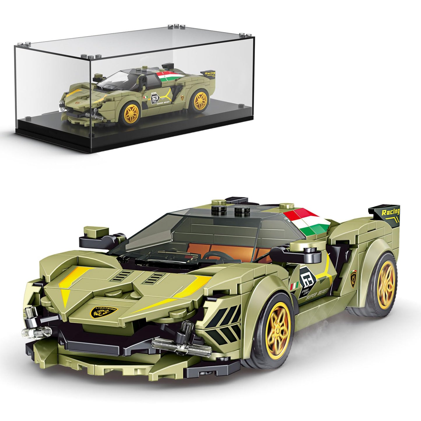 Mould King Speed Champion Sina Super Car Building Sets With Display Case,27003 Model Car Kits Sports Car Building Blocks, Cool Simulation Cockpit Race Car Building Kits For Adults Kids 8+(333 Pcs)