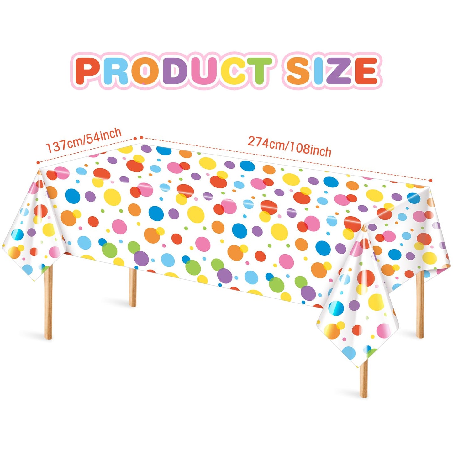 Oudain 1 Pcs Polka Dot Plastic Tablecloth 108 x 54 Inch Colorful Happy Birthday Table Cloth Decorations Rectangular Disposable W