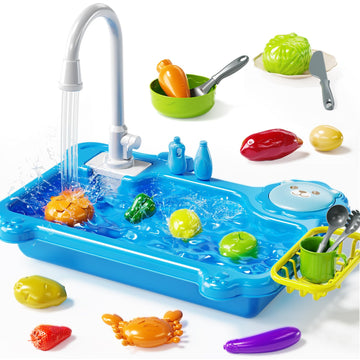 Smartchef Play Sink With Running Water, Kitchen Sink Toys With Electric Faucet, Play Kitchen Accessories, Kids Role Play Dishwas