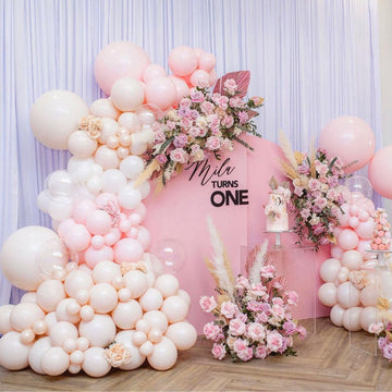 Pink Balloons, 60 Pcs 12 Inch Matte Pink Pastel Pink Transparent Birthday Balloons, Pastel Pink Party Balloons, Maca Pink Latex
