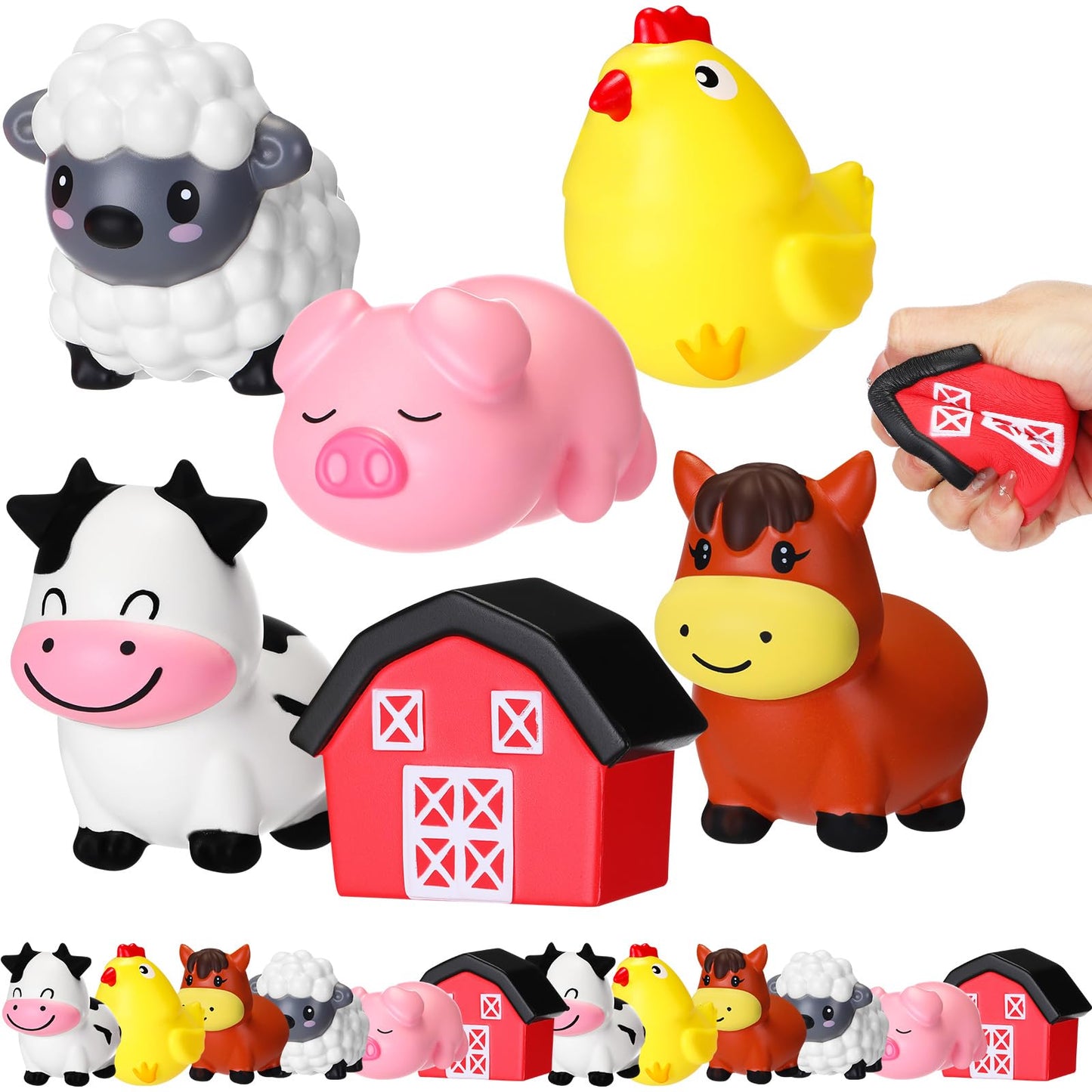 Wettarn 12 Farm Animal Foam Stress Toy Party Favors Fidget Toy Bulk Cute Farm Animal Stress Relief Gift Supplies for Adults Kids