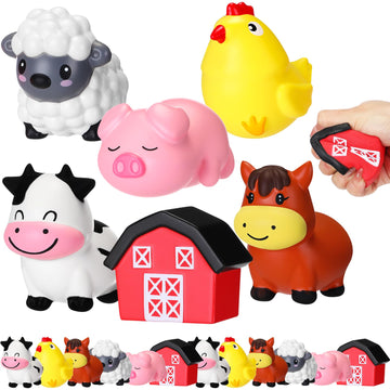 Wettarn 24 Farm Animal Foam Stress Toy Party Favors Fidget Toy Bulk Cute Farm Animal Stress Relief Gift Supplies for Adults Kids