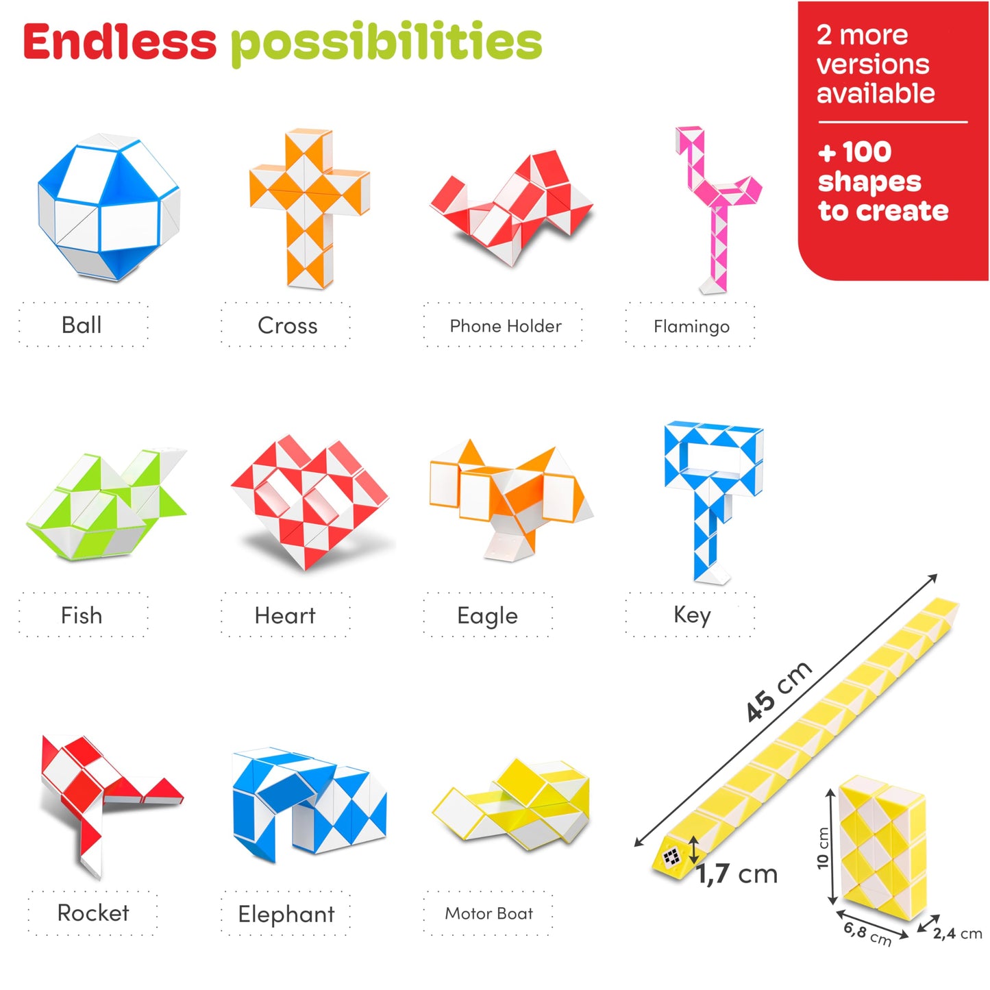 Cubidi® Magic Snake Cube | Fidget Snake Toy For Kids | Travel Toys For Kids Ages 4-8 | Great Gift For Boys And Girls Birthday, Christmas, Stocking Stuffers - 24 Blocks | 0.9 Inch X 0.7 Inch | Yellow