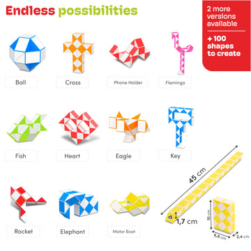 Cubidi® Magic Snake Cube | Fidget Snake Toy For Kids | Travel Toys For Kids Ages 4-8 | Great Gift For Boys And Girls Birthday, Christmas, Stocking Stuffers - 24 Blocks | 0.9 Inch X 0.7 Inch | Yellow