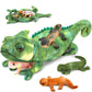 Karister Giant Lizard Plush Toy - 27" Mother Iguana with 4 Baby Lizards, Green Polyester Stuffed Animal for Kids, Model W383_0_68