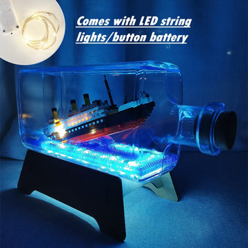 Vziimo Titanic Ship In A Bottle Building Set With Display Case, Collectible Architecture Sunken Ship Micro Blocks Kits For Adults Age 12+ Gift, Compatible With Nano (1040 Pieces)