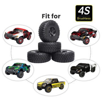 Hobbyfire Height 4.72 inches (120mm) 1/10 Short Course Truck Tires and Wheel Rims 12mm Hex with Foam Inserts for for All Terrain