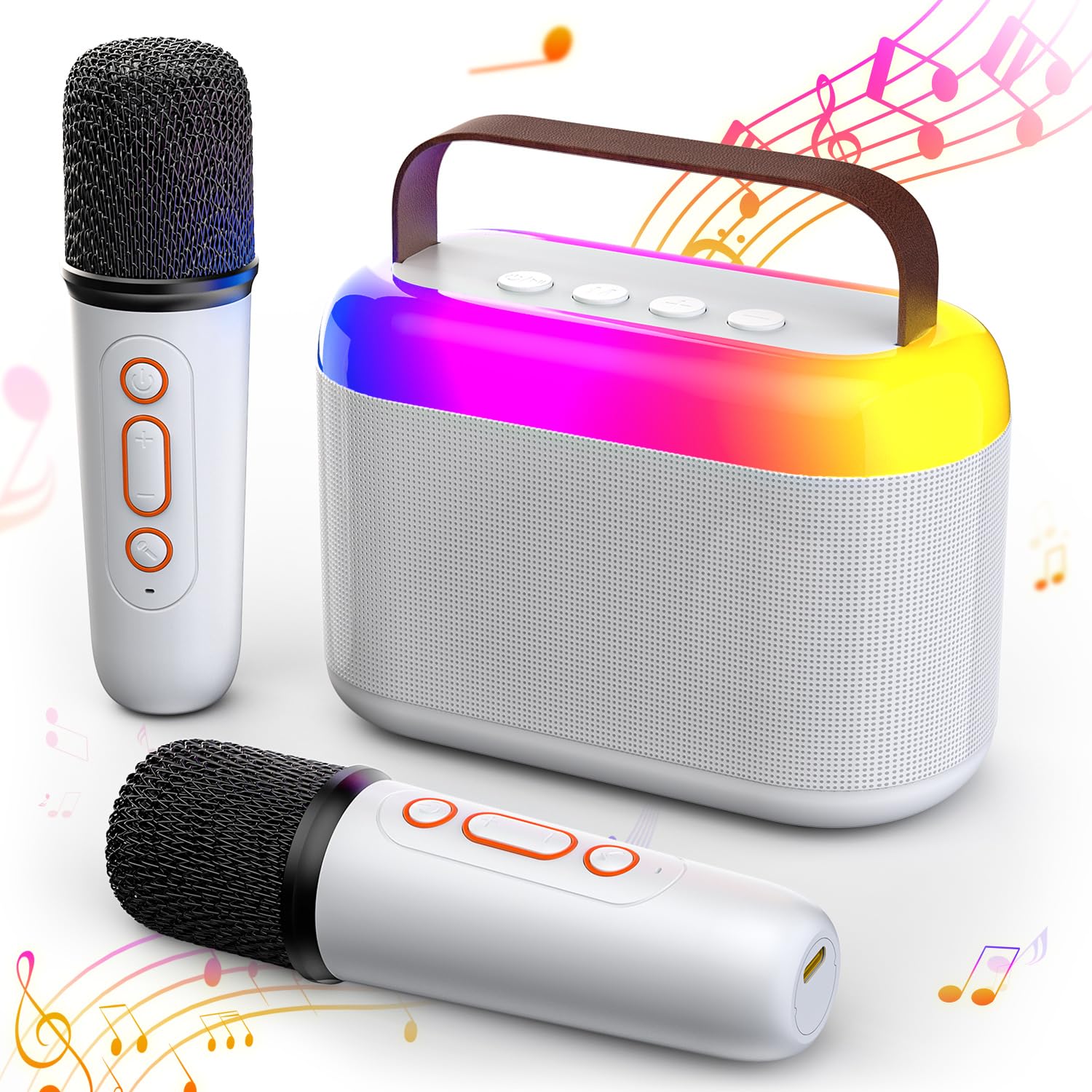 Eaglestone Mini Karaoke Machine For Kids Adults With 2 Wireless Microphones, Portable Bluetooth Speaker 5.3 With Lights 5 Voice Changes, Toddler Teens Toys, 3 4 5 6 7 8 + Year Old Girl Birthday Gifts