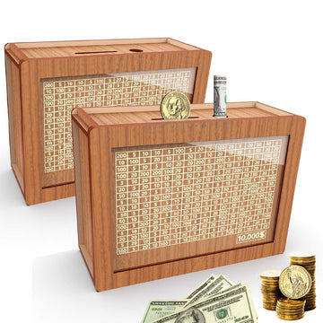 2 Pack Piggy Bank For Adults Kids, Wooden Coin Bank For Boys And Girls, Cash Vault Money Saving Box With Counter $10000 Savings