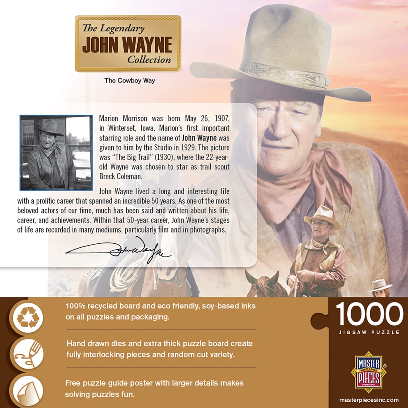 Masterpieces 1000 Piece John Wayne Jigsaw Puzzle For Adults, Family, Or Youth - The Cowboy Way - 19.25''X26.75''