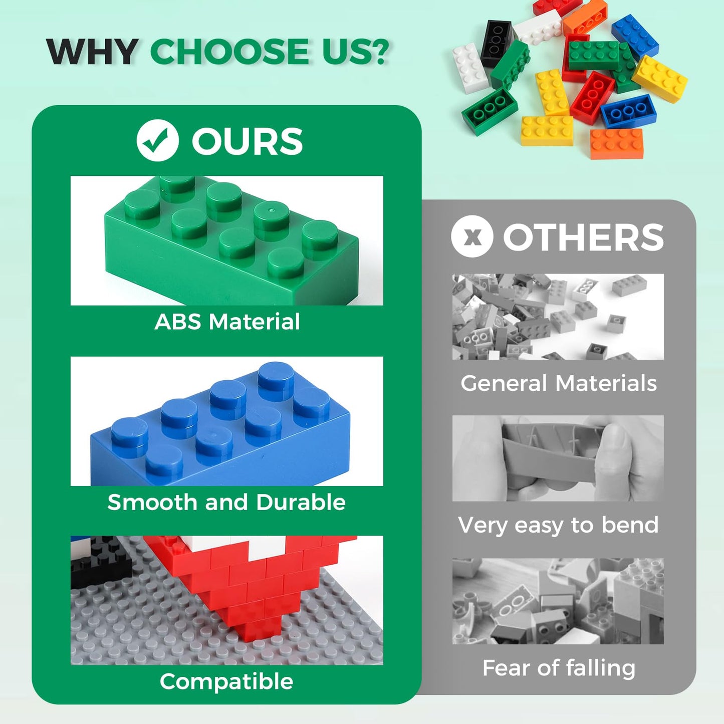 HUIZDQ 500 Piece Classic Building Bricks and 1 Gray Baseplate  2x4 Bricks Bulk Creative Building Toys  Blocks Bulk for Kids Ages 6+  7 Colors