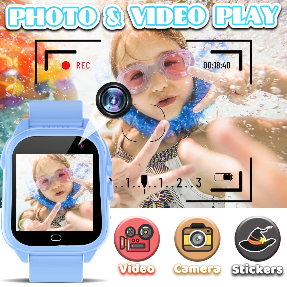 Waterproof Smart Watch For Kids 3-12 Years Boys Girls Learning Toys With 26 Puzzle Games Pedometer Camera Video Recording Music