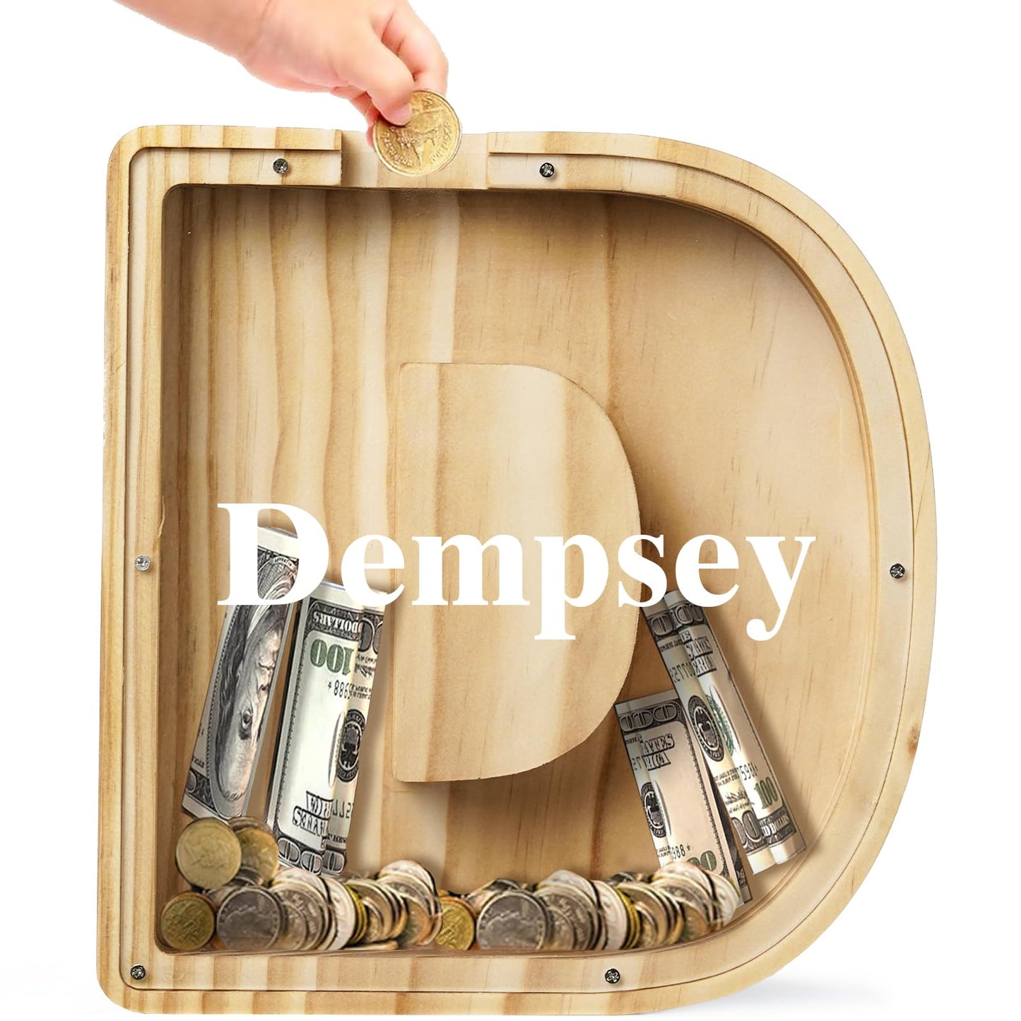 Bemaystar Personalized Piggy Bank for Kids: Customized Name Letter, Wooden Money Bank for Boys & Girls, Birthday Gift