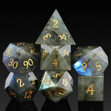 Labradorite Gemstone Dice Set DND,DNDND Full Set Real Stone Dice Set with Grogeous Gift Case for Dungeons and Dragon and Tableto