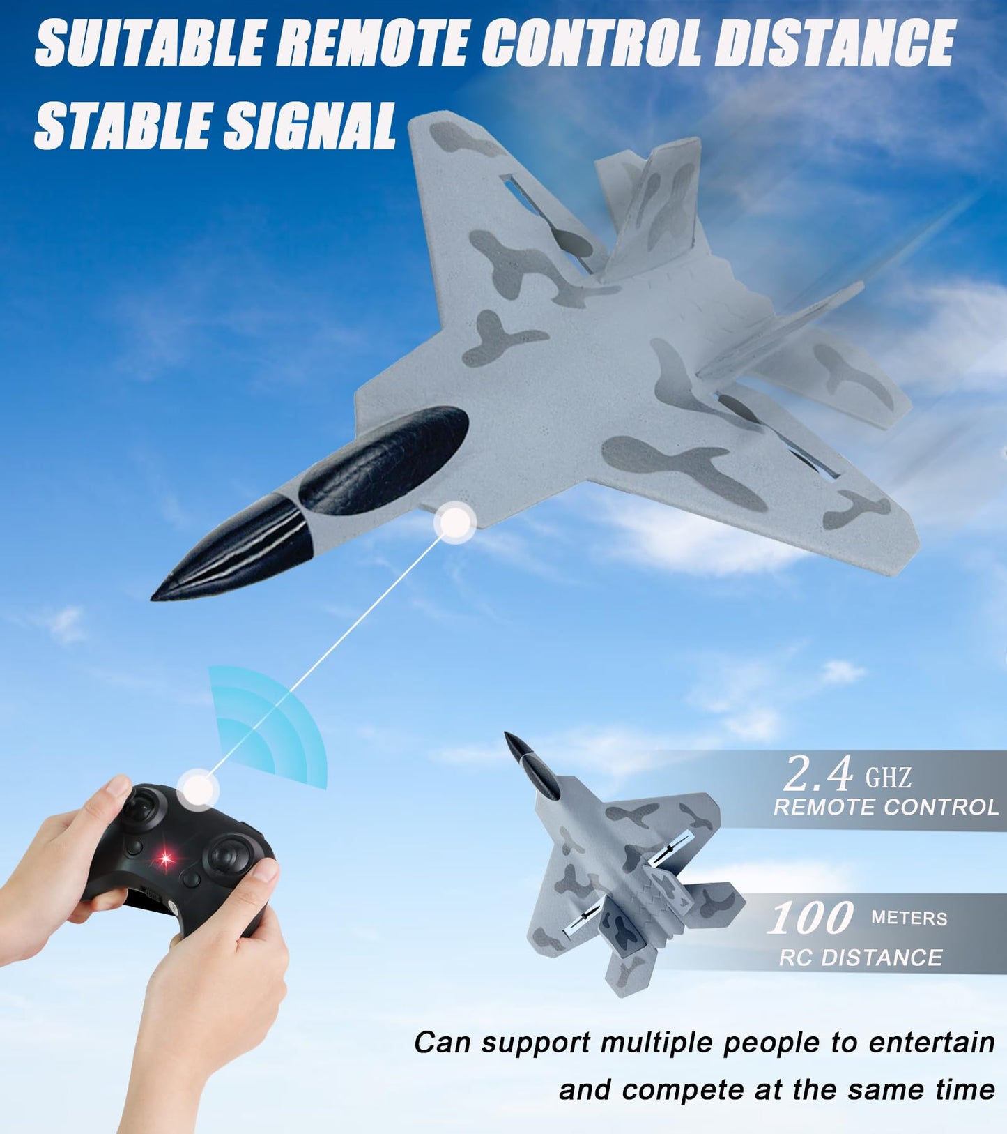crohorizon F22 RC Fighter Jet Plane,Remote Control Airplane for Kids Over 12 with 2 Batteries,Foam RC Glider Plane Toys for Boys