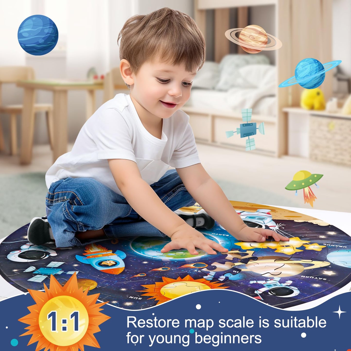 Round Jigsaw Puzzles,Floor Puzzle For Kids,Large 70 Piece Puzzle For Toddler Ages 3-5,Preschool Learning Educational Toy Christmas Birthday Gift For 4-8 Years Old Boy Girl (Solar)