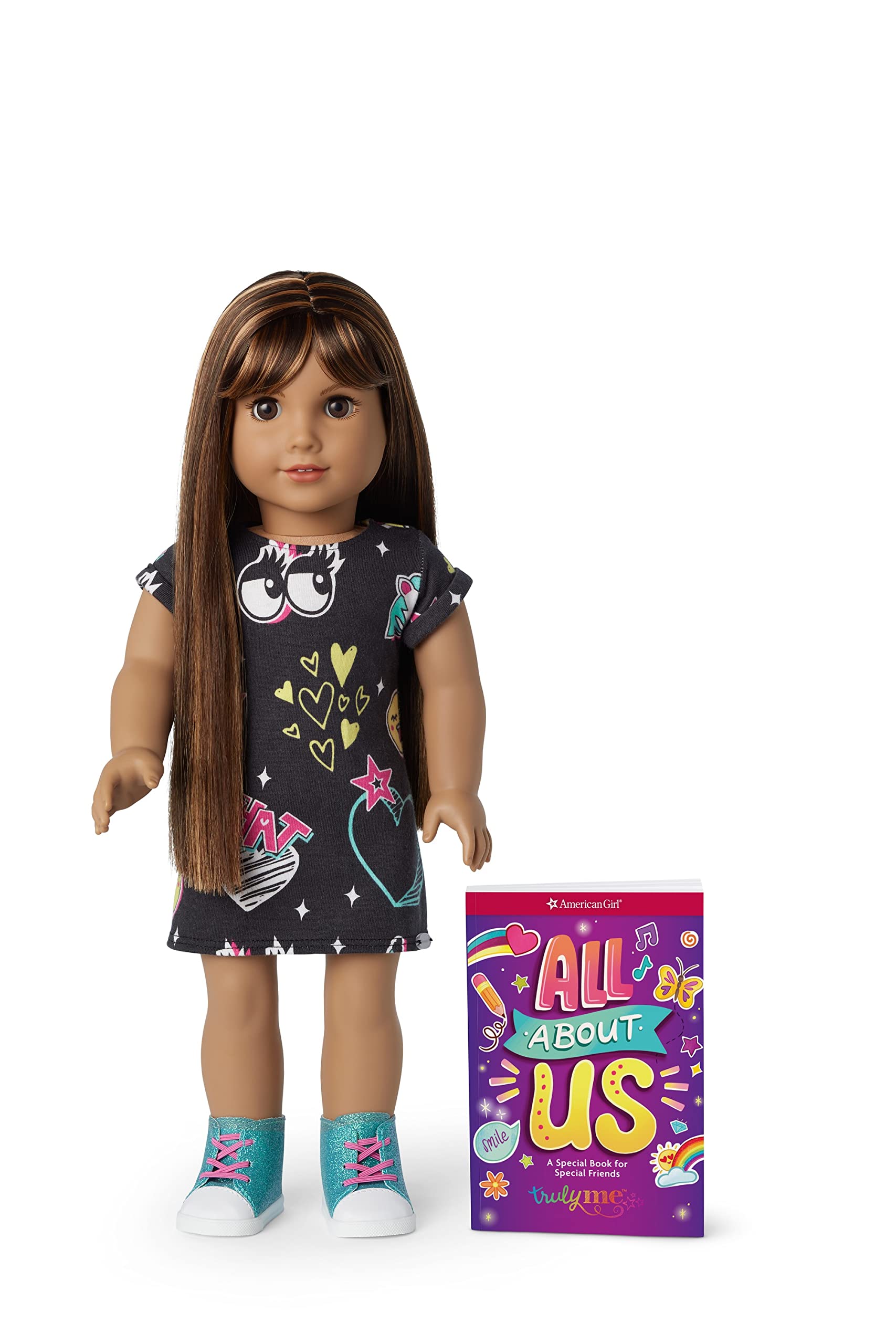 American Girl Truly Me 18Inch Doll 122 with Brown Eyes, Straight DarkBrown Hair with Bangs and Caramel Highlights, Tan Skin wi