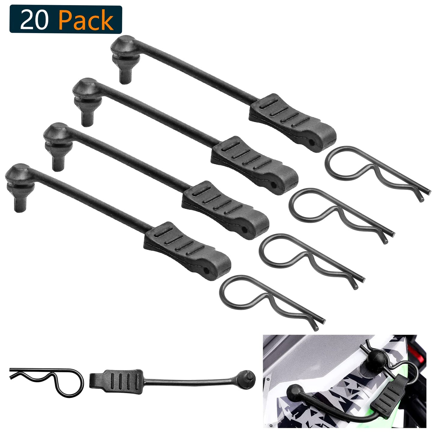 20pcs HobbyPark Universal RC Car Body Clips and Pull Tabs Retainer for 1/10 Traxxas Arrma Axial Losi & All 1/8 Redcat HPI HSP Tr