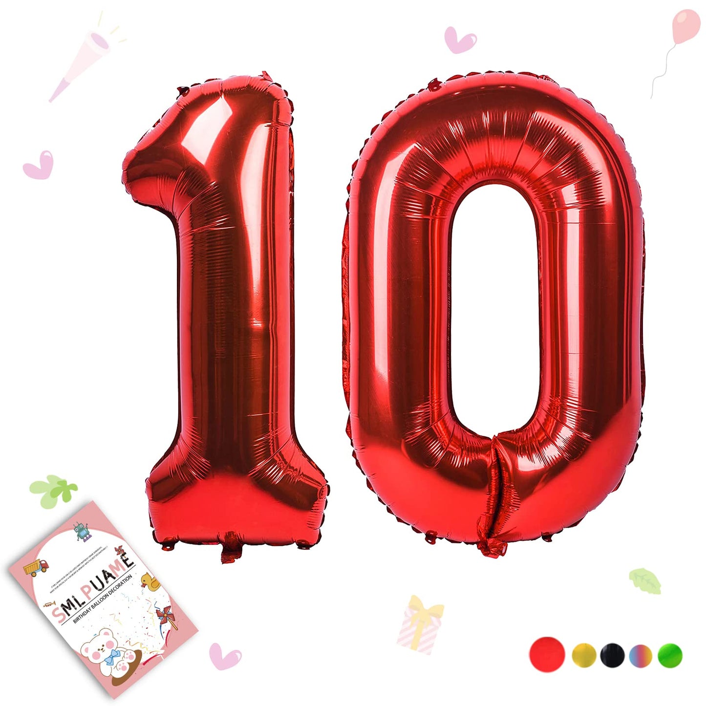 Smlpuame 1Pc Red Balloon, 40 Inch Number 10 Foil, For Birthday, Anniversary, Wedding Decorations