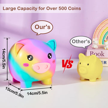 Piggy Bank Girls, Unbreakable Piggy Banks Large Money Coin Bank For Kids With Diy Stickers, For Birthday, Easter, Baby Shower, Rainbow