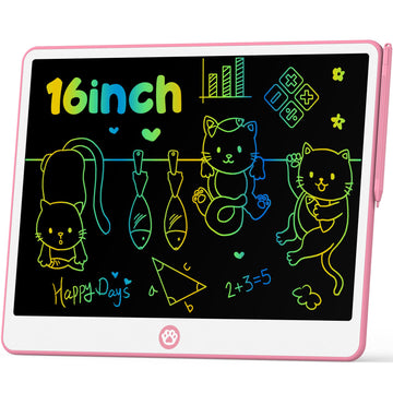 Hockvill Lcd Writing Tablet For Kids 16 Inch, Toys For Girls Boys Drawing Pad For 3 4 5 6 7 Year Old Kids Toys, Easter Basket Stuffer For Kids, Toddler Doodle Board Travel Essentials - Pink