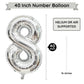 Paticool Silver Number 8 Balloon, 40 Inch Large Number Foil Mylar Balloons For 8Th Girl Boy Birthday Party Celebration Decoratio