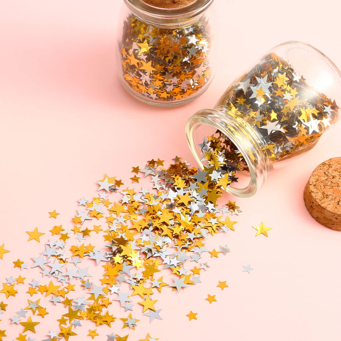 HESTYA 60g Star Confetti Glitter Star Table Confetti Metallic Foil Stars for Party Wedding Festival Decorations(Gold Silver 60g,