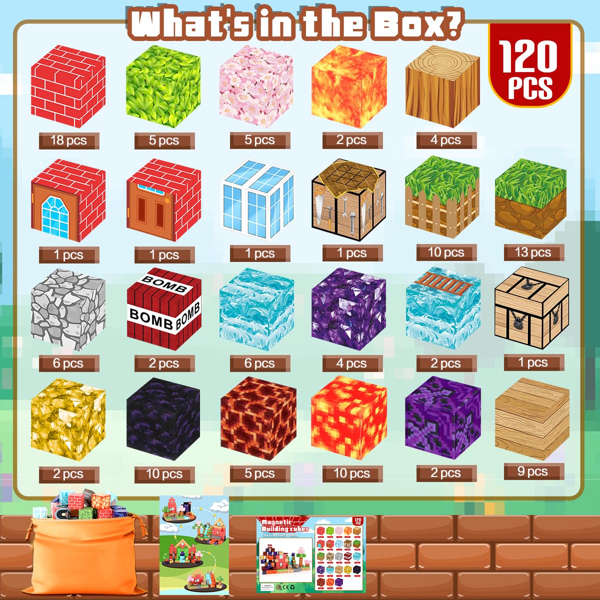 Xiheima 120Pcs Magnetic Blocks - Building Toys For Boys Girls, 1'' Magnetic Cubes, Stem Sensory Toys, Christmas Birthday Gifts F