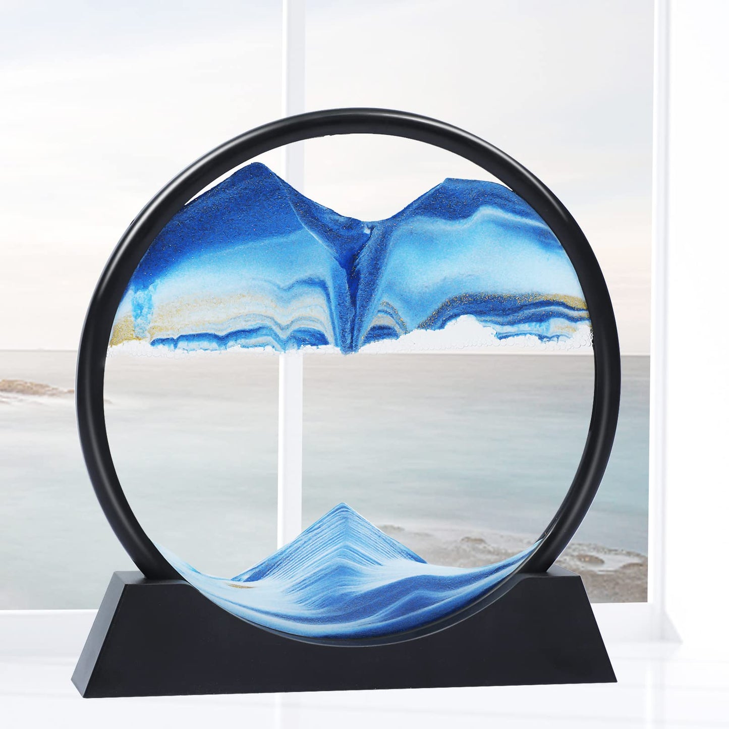 Winthfure Moving Sand Art Picture-3D Deep Sea Sandscape In Round Glass Flowing Sand Frame, Large Desktop Sand Art Toys, Relaxing