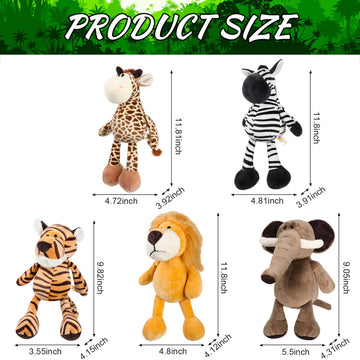5 Pieces Safari Stuffed Animals Toy Set Includes Lions Tigers Elephants Zebras And Giraffes 11.8 Inch Wild Animals Soft Realisti