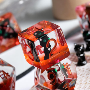 Black Cat Gaming Dice Set D&D, DNDND 7PCS Resin DND Dice with Velvet Bag for Dungeons and Dragons Role Playing Games and Tableto